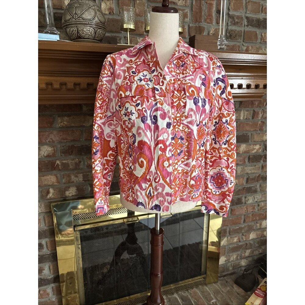 Coldwater Creek Orange & Pink Cotton Jacket Size Petite Medium Spring Paisley - Picture 1 of 8